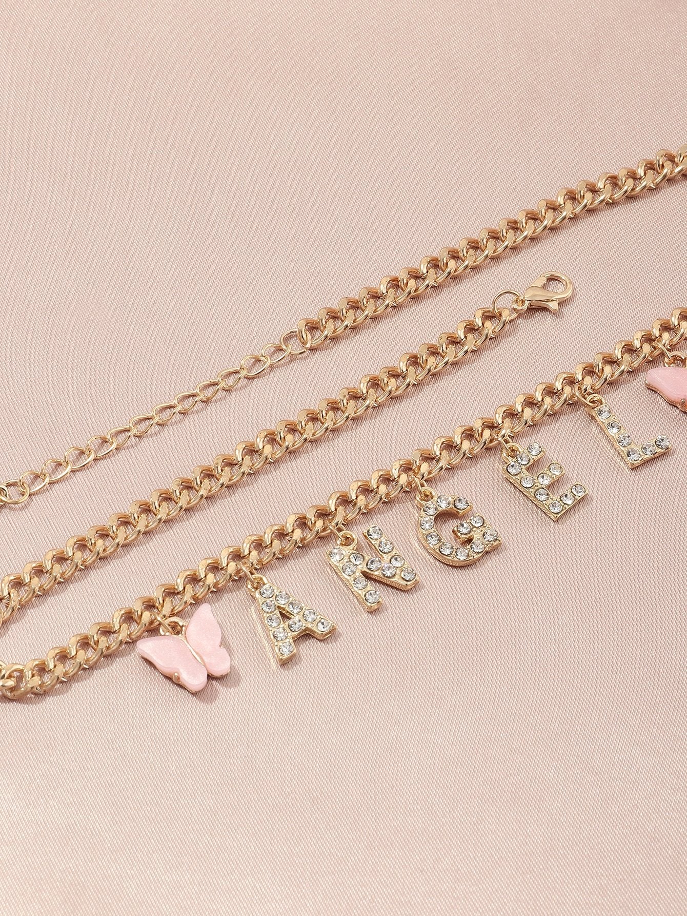 Rhinestone Letter Charm Necklace for Women