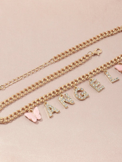 Rhinestone Letter Charm Necklace for Women