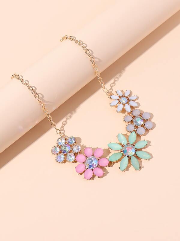 Gemstone Flower Decor Necklace for Women