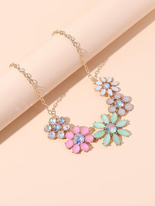 Gemstone Flower Decor Necklace for Women