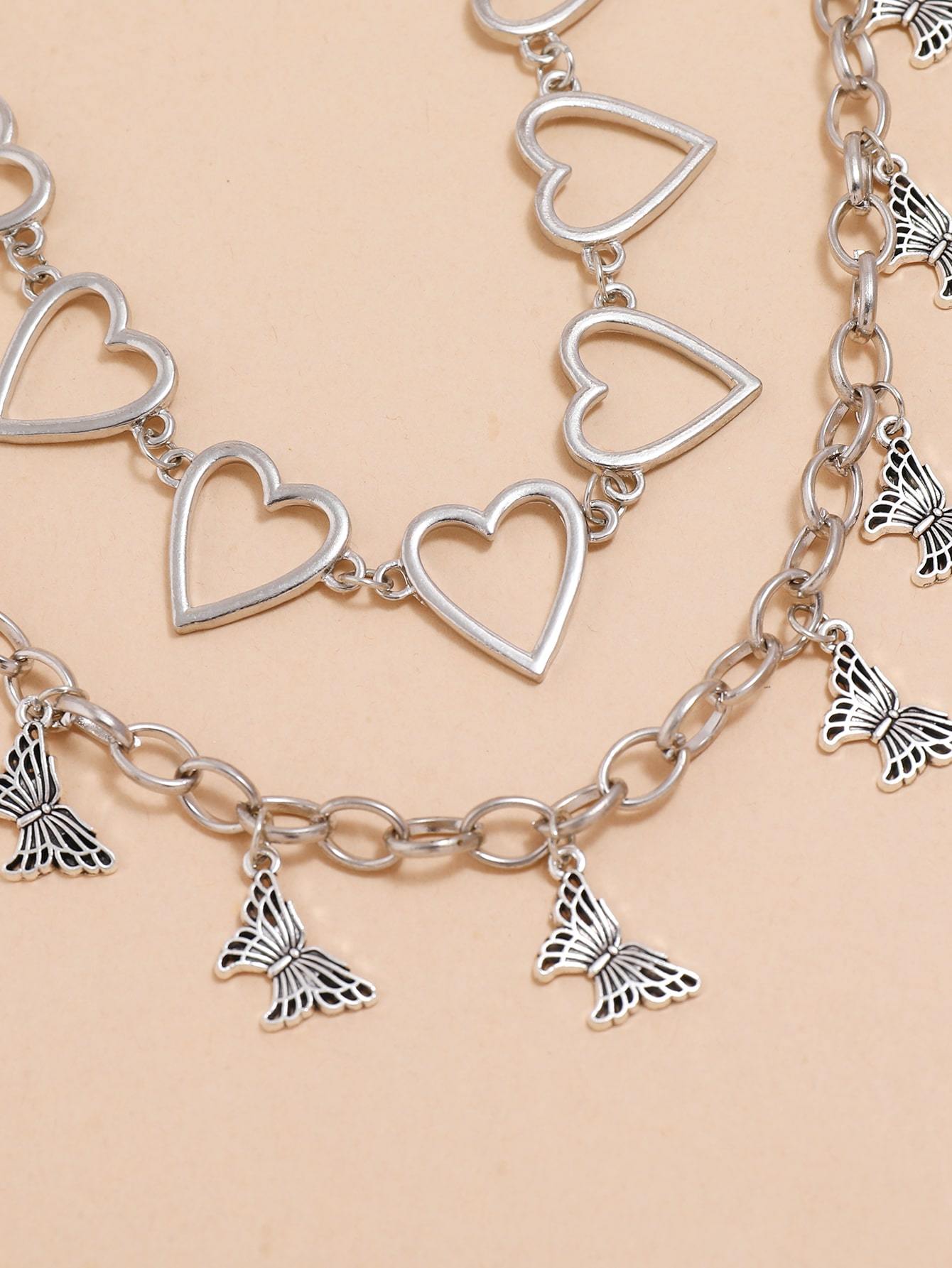 1pc Heart Decor Choker & 1pc Butterfly Decor Necklace for Women