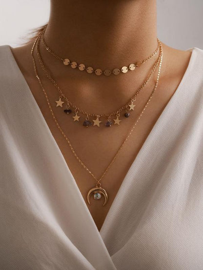 Moon & Star Charm Layered Necklace for Women