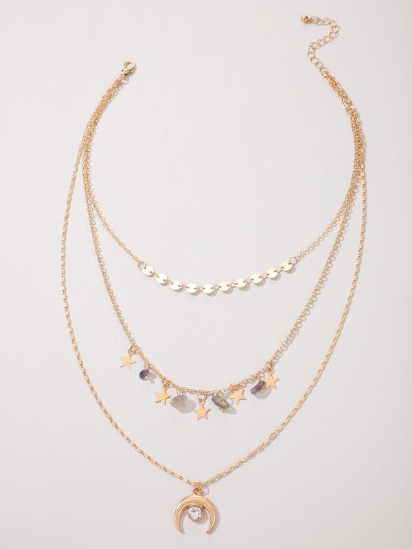 Moon & Star Charm Layered Necklace for Women