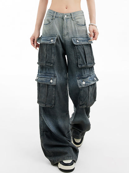 Loose slim gradient design Cargo Jeans