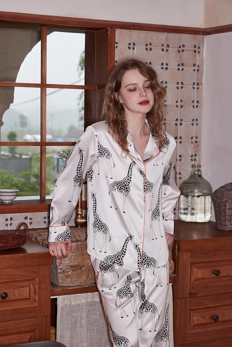 Ropa informal holgada de manga larga - Estampado de jirafa