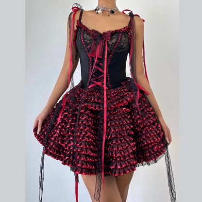 Bowknot ruffle self tie hollow out mini skirt set  | Festival Outfits Women