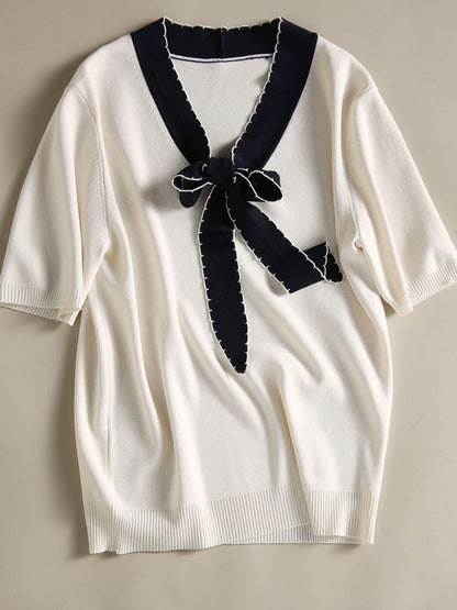 Layla Classic Loose Bow Knitted T-shirt