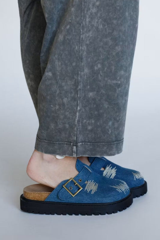 Distressed Denim Closed-toe Slip-on Flat