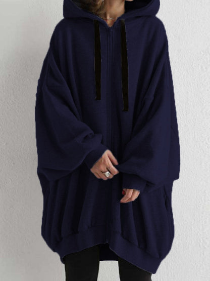 Zipper Long Fleece Lined Coat Hoodies