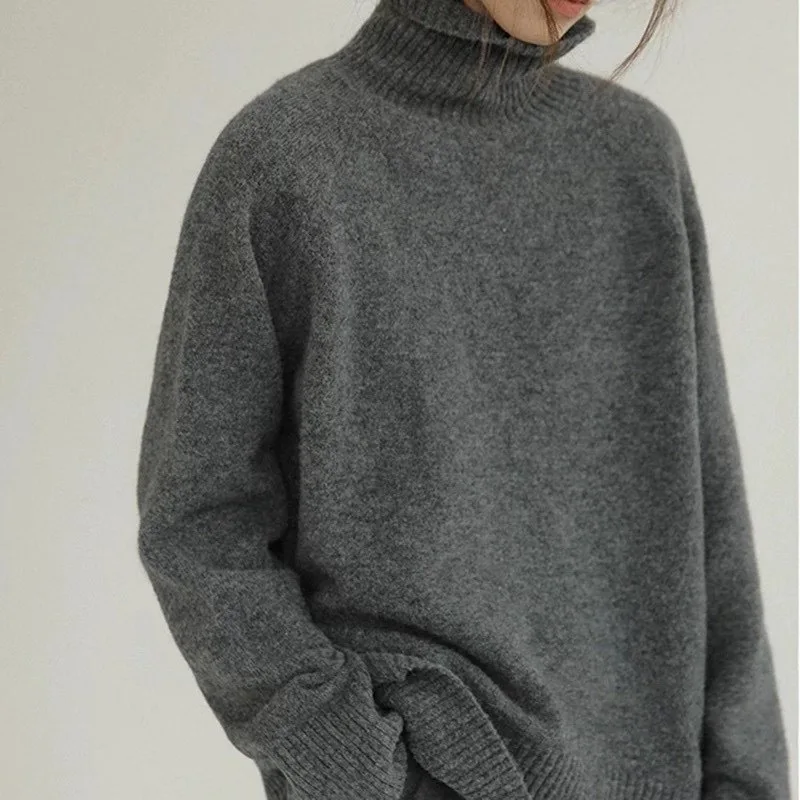 Jersey de cuello alto de punto suave y extragrande para mujer | Ideal para otoño/invierno