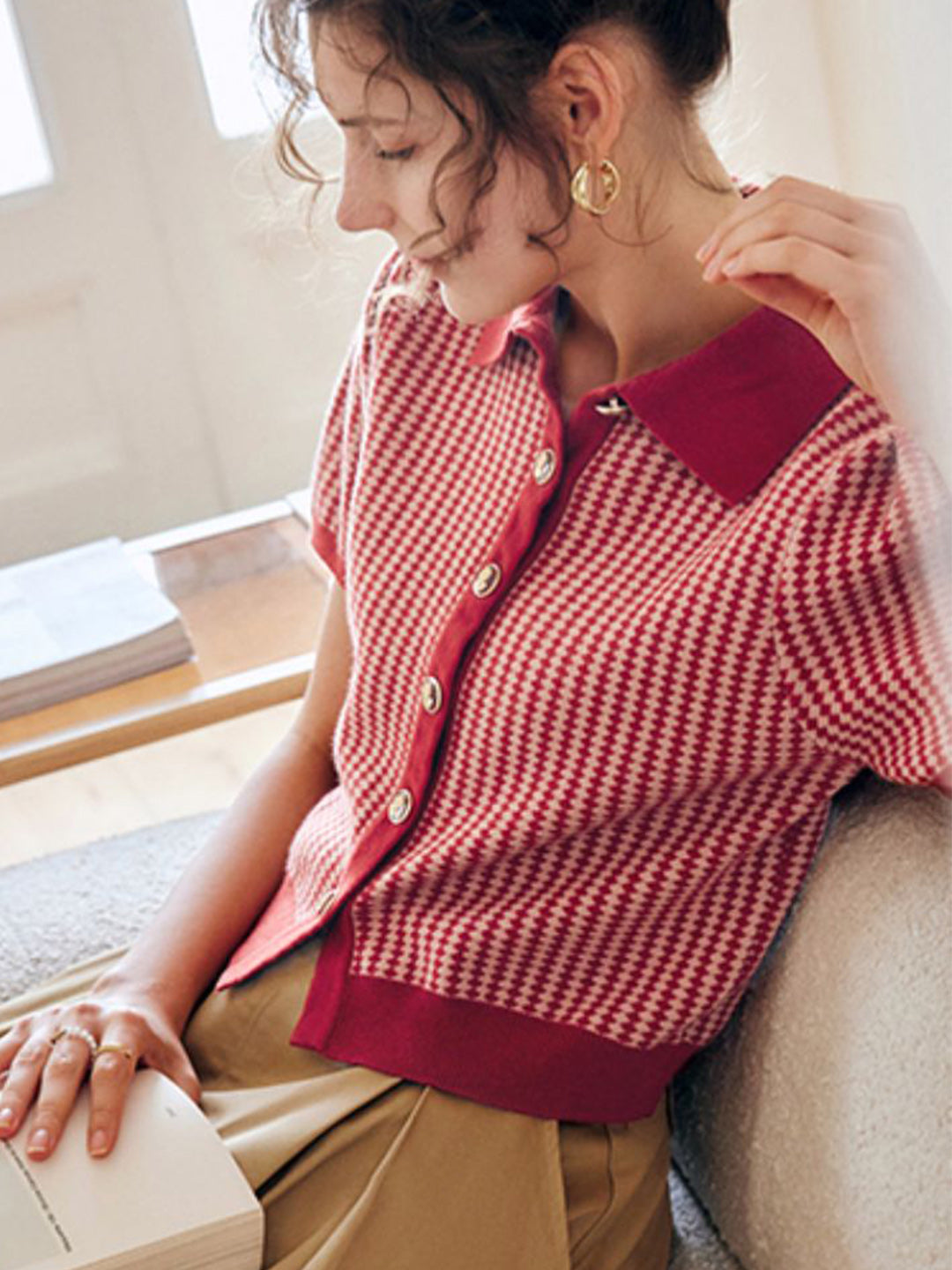 Madison Vintage Diamond Cropped Knitted Cotton Top