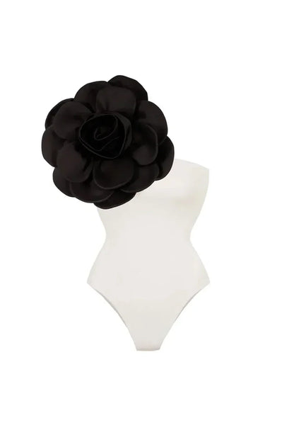 3D Floral Solid Color Swimsuit