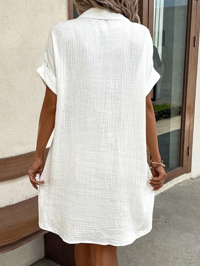 Simple V-neck Button-down Short Dress