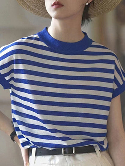 Lauren Classic Crew Neck Striped Contrast Knitted Top