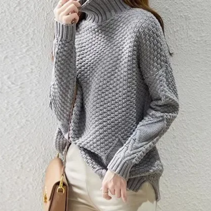 Jersey de cuello alto para mujer con mangas de punto trenzado | Ideal para otoño/invierno
