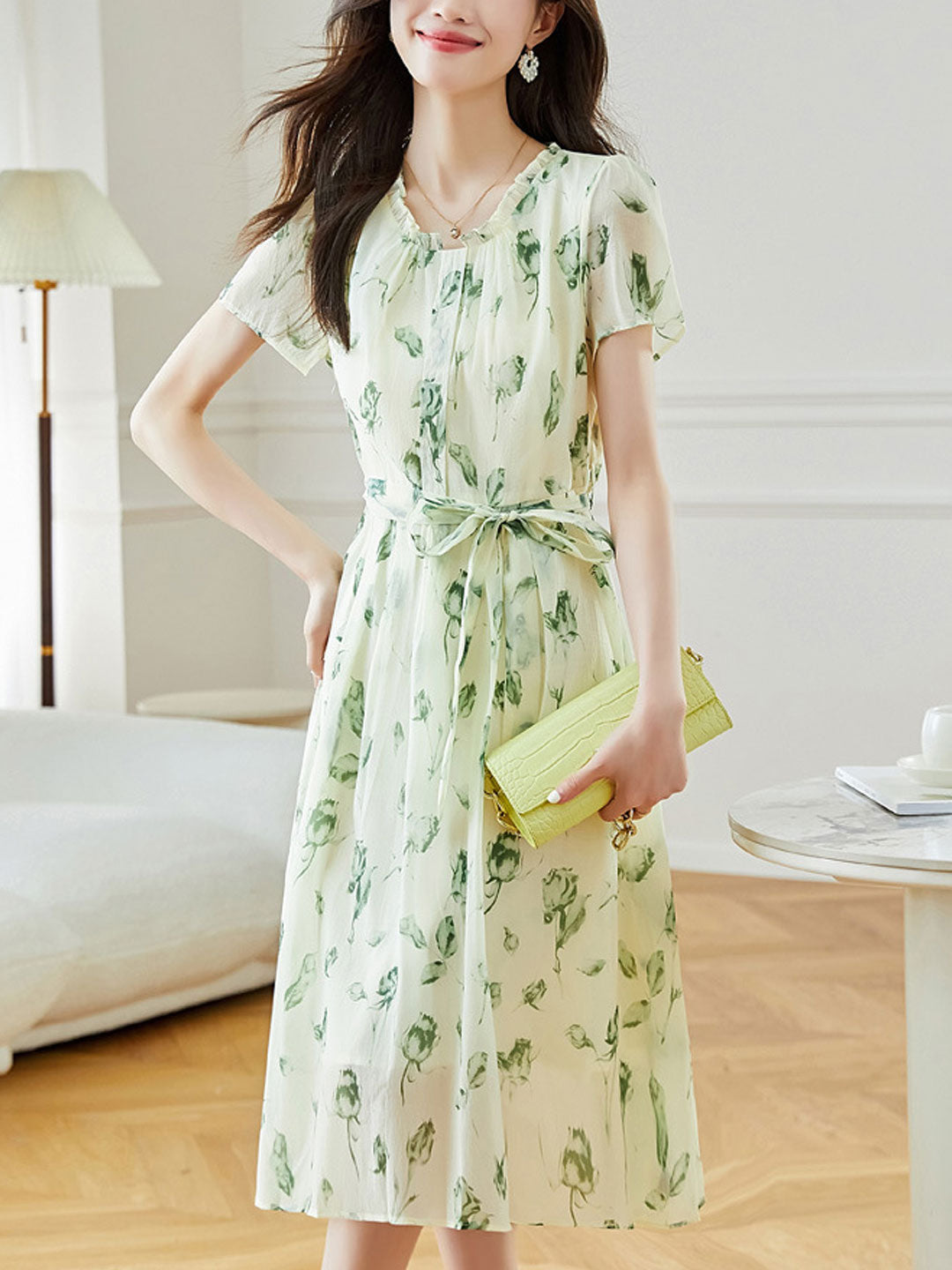 Payton Loose Printed Tie Chiffon Dress