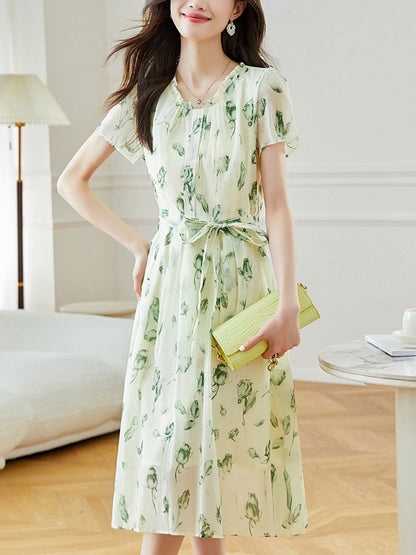 Payton Loose Printed Tie Chiffon Dress