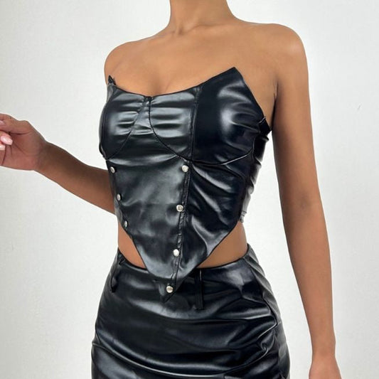 PU leather irregular backless tube top  | Festival Outfits Women