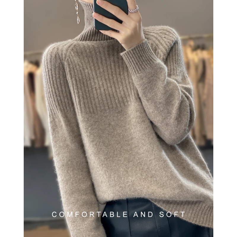 Suéter de cuello alto acanalado para mujer | Ideal para otoño/invierno