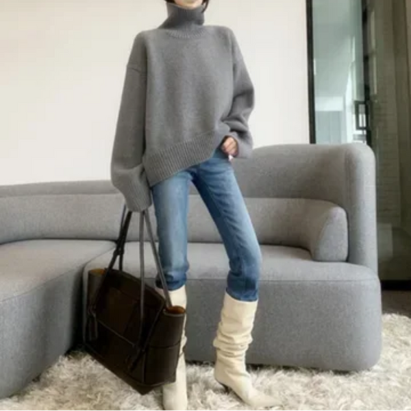 Jersey de cuello alto de punto extragrande para mujer | Ideal para otoño/invierno