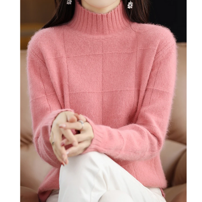 Jersey de cuello alto de punto trenzado holgado para mujer | Ideal para otoño/invierno