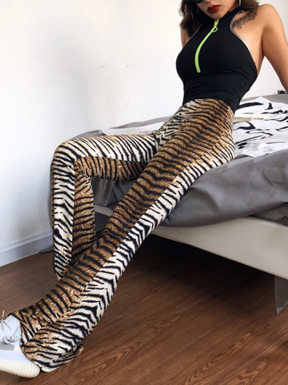 Women's Stylish Leopard Print High Waisted Flared Pants | Ideal for Everyday Wear
