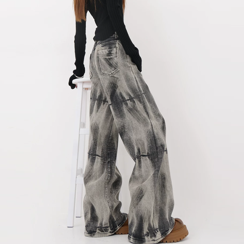 Tie dye zip-up button low rise low rise | Baggy Low Rise Jeans  | Festival Outfits Women