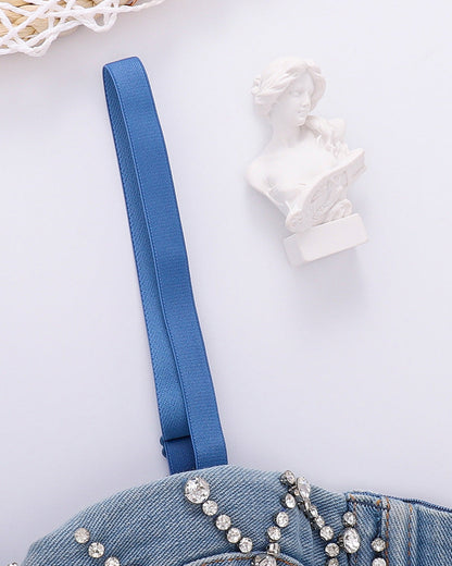 Denim Beaded Suspender Tube Top