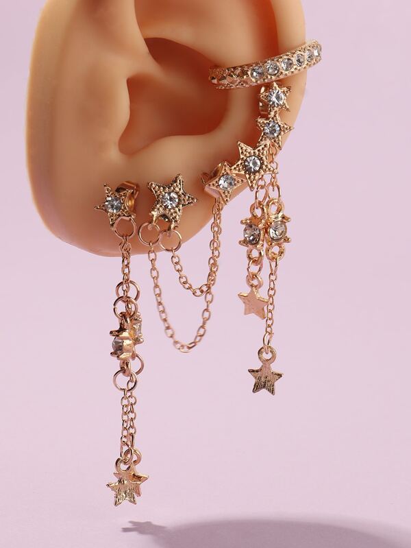 4pcs Rhinestone Star Decor Earrings for Women