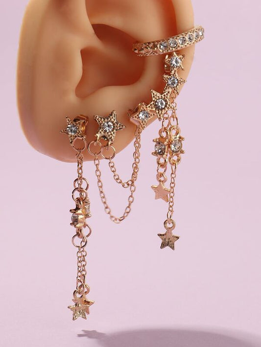 4pcs Rhinestone Star Decor Earrings for Women