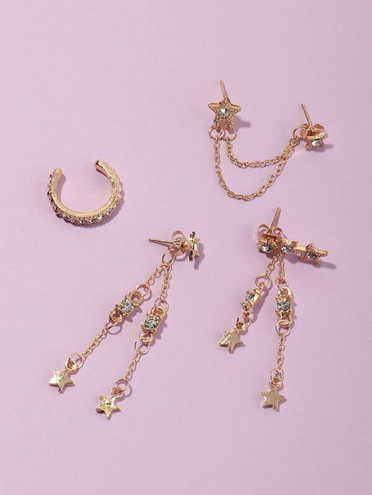 4pcs Rhinestone Star Decor Earrings for Women