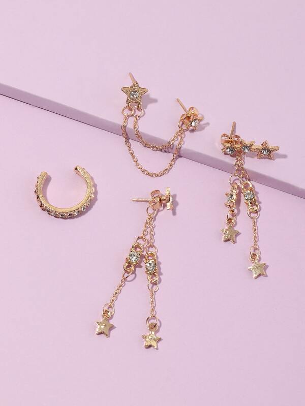 4pcs Rhinestone Star Decor Earrings for Women