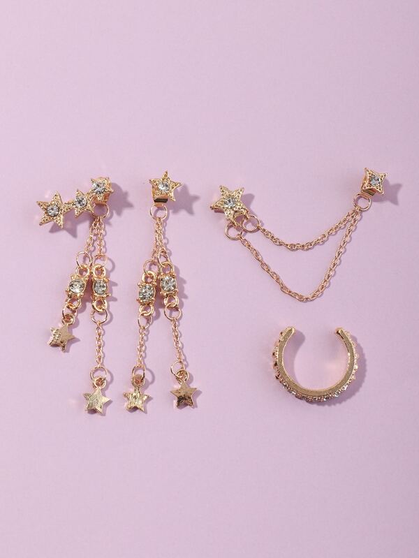 4pcs Rhinestone Star Decor Earrings for Women