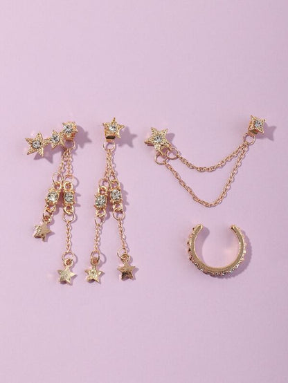 4pcs Rhinestone Star Decor Earrings for Women