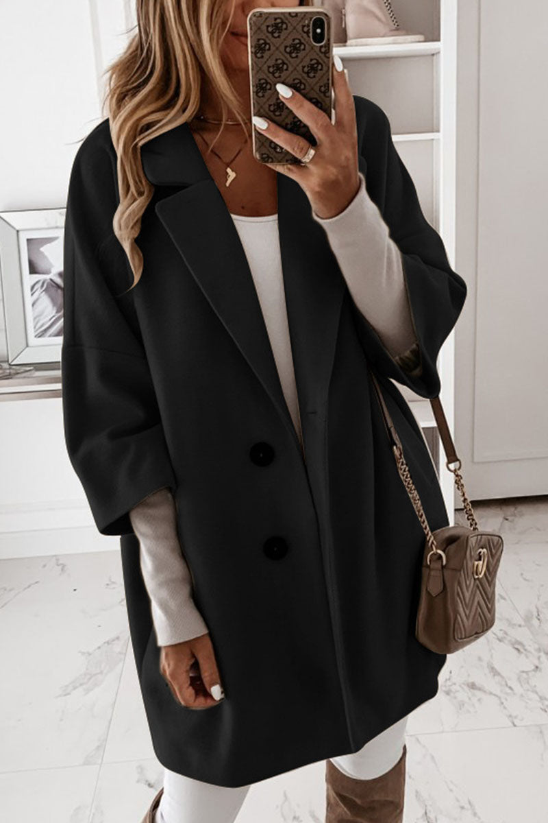 Fashion Casual Adult Solid Buttons Turn-back Collar Outerwear(4 Colors)