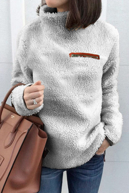 Fashion Street Solid Patchwork Turtleneck Tops