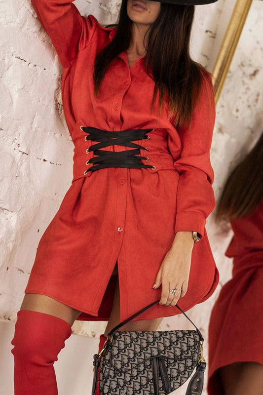 Fashion Street Solid Patchwork Turndown Collar Irregular Dress Dresses(3 colors)