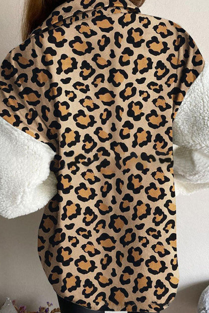 Prendas de abrigo informales de moda con cuello vuelto y retazos de leopardo