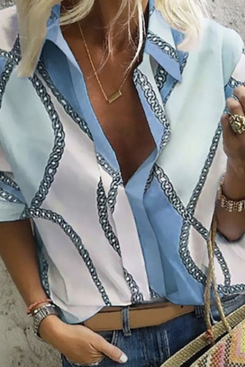 Fashion Street Print Turndown Collar Tops(5 colors)
