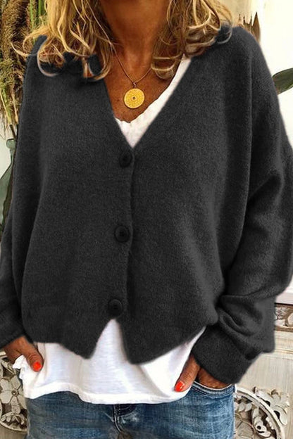 Tops de punto informales de talle medio con cuello en V y parches sólidos (15 colores)