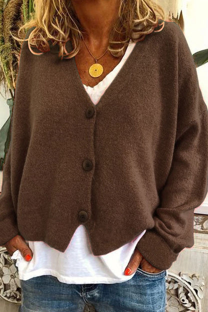 Tops de punto informales de talle medio con cuello en V y parches sólidos (15 colores)