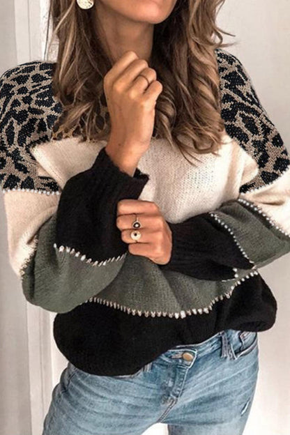 Tops de cuello redondo con patchwork a rayas de moda urbana