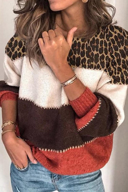 Tops de cuello redondo con patchwork a rayas de moda urbana