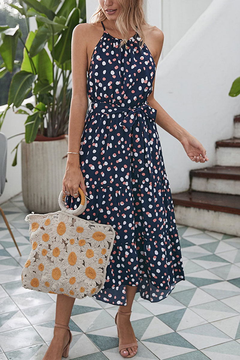 Fashion Street Dot O Neck Printed Dress Dresses(5 Colors)