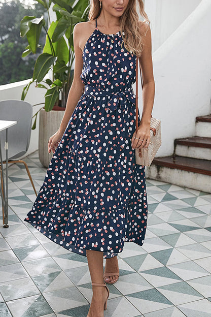 Fashion Street Dot O Neck Printed Dress Dresses(5 Colors)