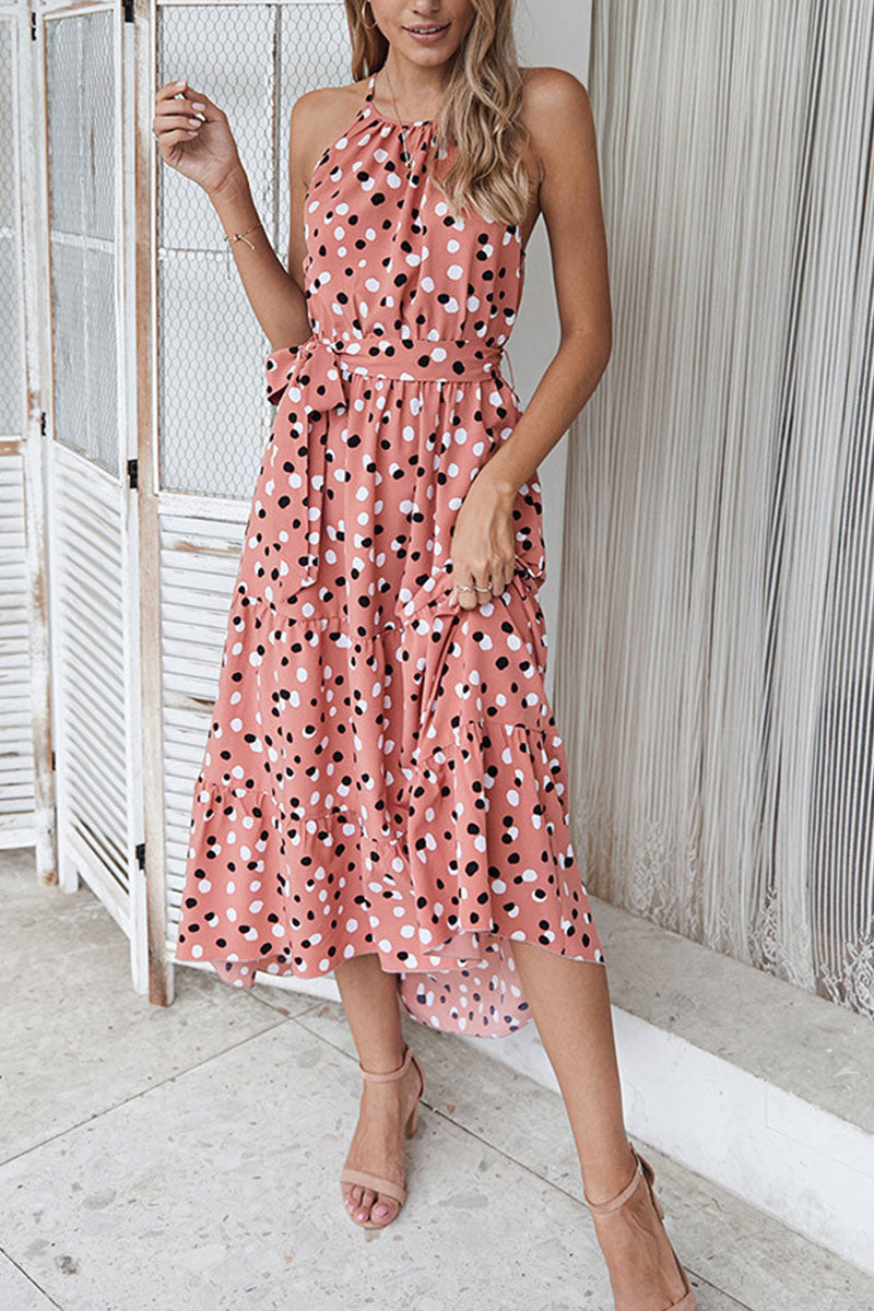 Fashion Street Dot O Neck Printed Dress Dresses(5 Colors)