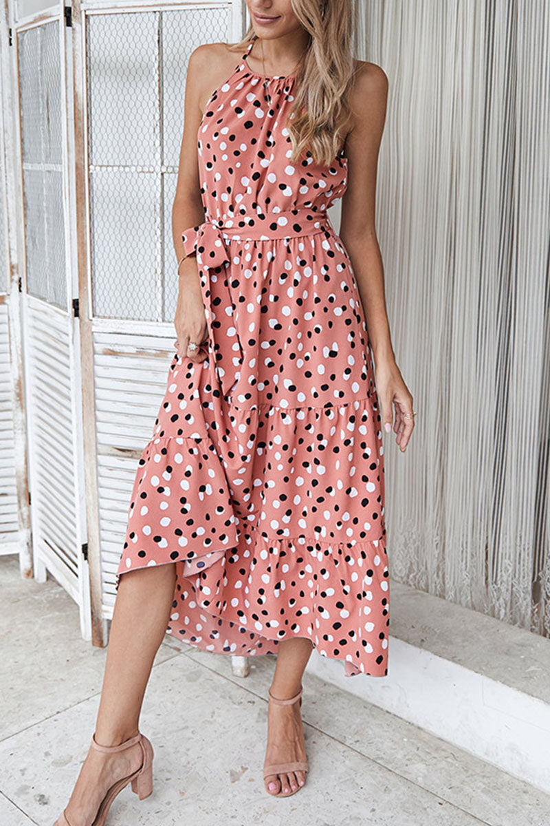 Fashion Street Dot O Neck Printed Dress Dresses(5 Colors)