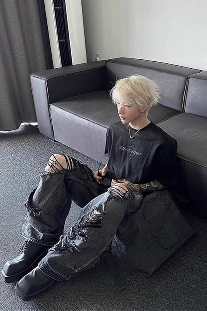 Black Baggy Distressed Denim Pant