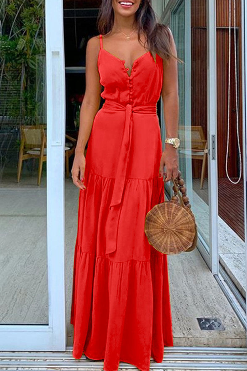 Vestidos casuales de moda con escote en V y frenillo liso (5 colores)