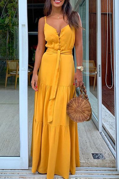 Vestidos casuales de moda con escote en V y frenillo liso (5 colores)